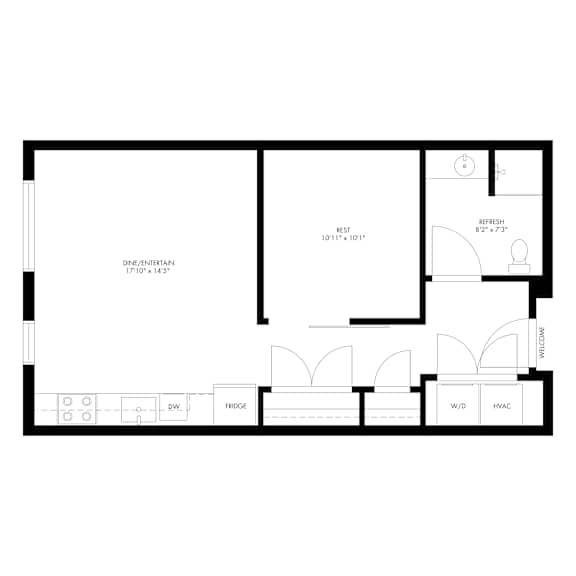 1 Bed - 1 Bath Floor Plan