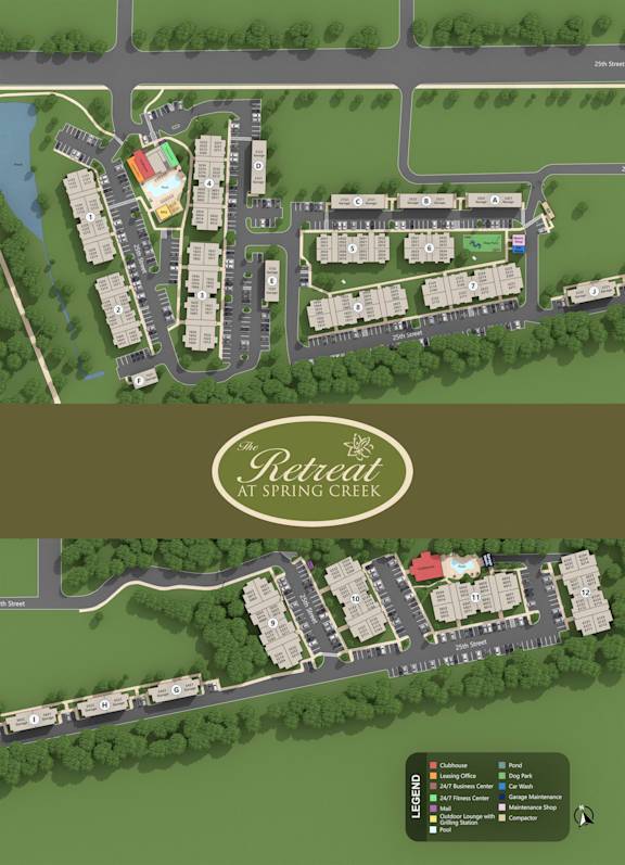 A map of a park with a lake and a walking path.