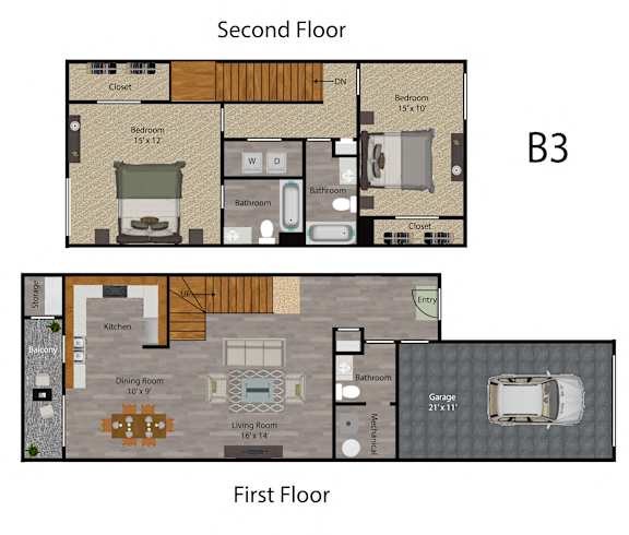 2 Bedroom Townhome with Garage