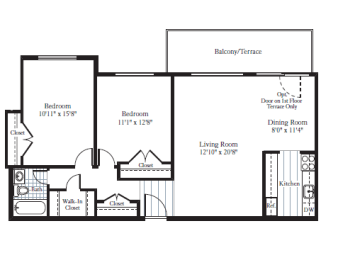 2 bed 1 bath B4a Floor Plan at The Fields of Arlington, Arlington, Virginia