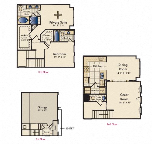 2 Bed 2 Bath Floor Plan | 1,376 Sq. Ft. Summerwind Apartment Homes Pearland TX
