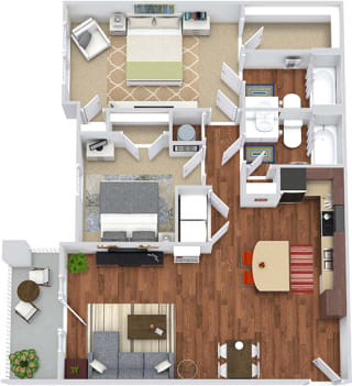 The Mathis 3D. 2 bedroom apartment. Kitchen with island open to living/dinning rooms. 2 full bathrooms. Walk-in closet in master. Patio/balcony.