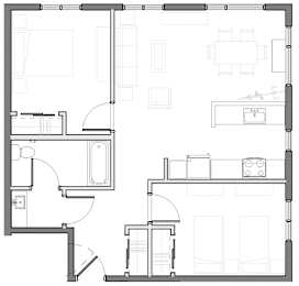  Floor Plan 2 Bedroom 1 Bath Plan E