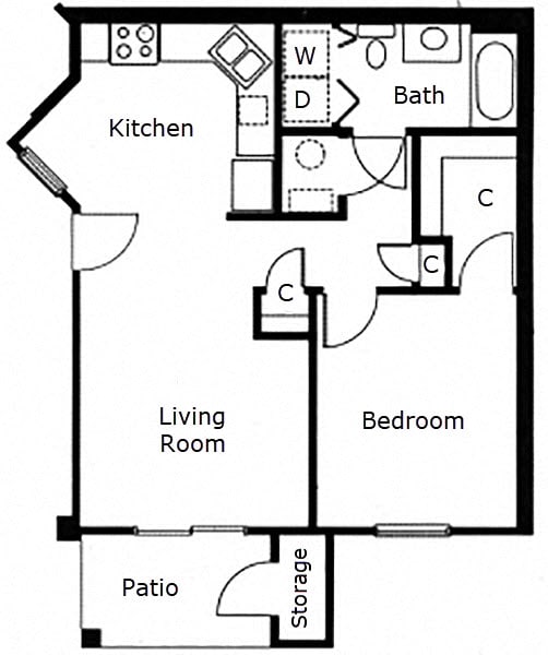 1 Bed 1 Bath Floor Plan at Rosillo Creek Apartments, San Antonio, 78218