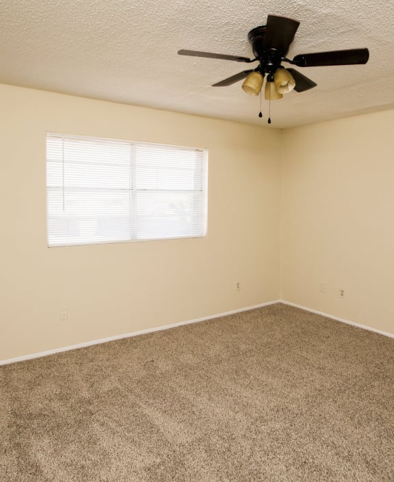 an empty room with carpet and a white door