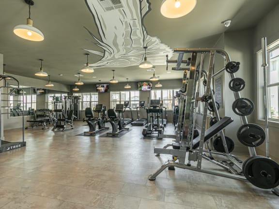 a gym with weights and other exercise equipment