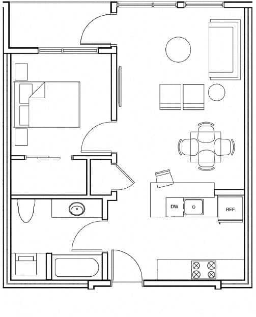 Traditional 1bd 1ba - B Floor Plan at Mural, Seattle, WA