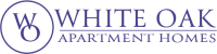 a graphic with the words white oak apartments logo and the words whtie oak apartments