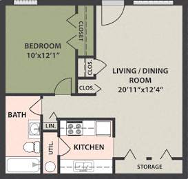  Floor Plan 1-Bedroom, 1-Bath