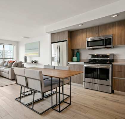 a kitchen and living room at The View, LA, 90005