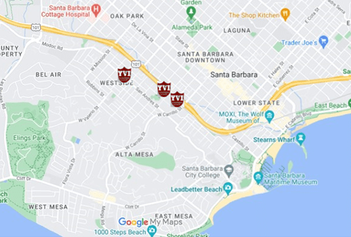 a screenshot of a map with blue dots on it