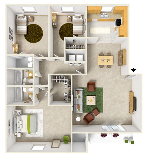 Floor Plan  San Luis Floor Plan at Aspen Run and Aspen Run II Apartments, Tallahassee, FL, 32304