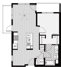 B2 – 1 Bedroom 1 Bath Floor Plan Layout – 743 Square Feet at Vida North Park, California, 92104