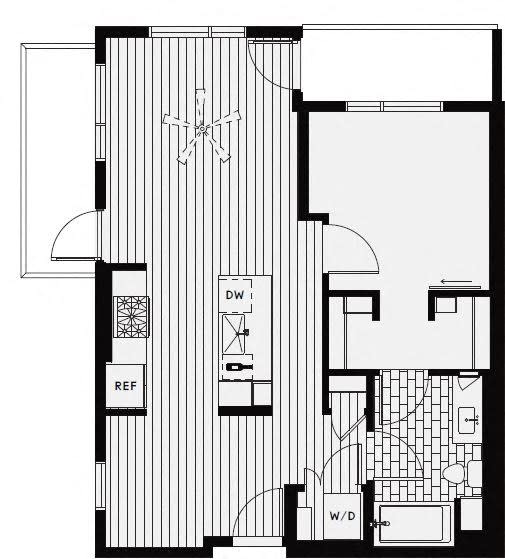 B2 – 1 Bedroom 1 Bath Floor Plan Layout – 743 Square Feet at Vida North Park, California, 92104