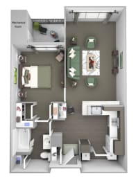 Avenel at Montgomery Square floor plans - The Montgomery -A1 - 1Bed 1Bath - 3D