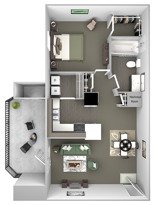 Cheswyck at Ballantyne Apartments - A2 (Appleton) - 1 bedroom and 1 bath - 3D floor plan