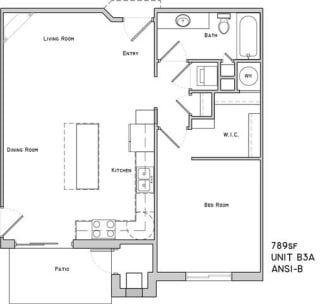Belgrave one bedroom one bathroom floor plan at The Flats at 84