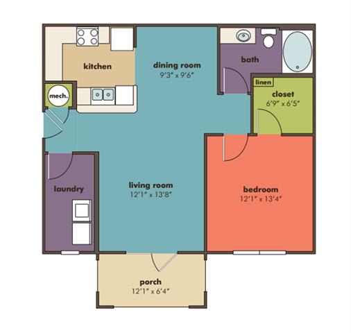 1bedroom 1 bathroom Canis Floorplan at Abberly Crossing Apartment Homes by HHHunt, South Carolina, 29456