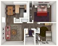 2 Bed 1 Bath BROOKS Floor Plan at City-Base Vista, Texas, 78223