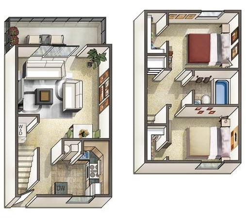The Jamestown 2 Bedroom Floor Plan at Staples Mill Townhomes, Richmond, VA