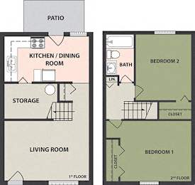  Floor Plan 2-Bedroom, 1-Bath