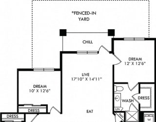 Pecan Lodge with Fenced-in Yard. 3 bedroom apartment. Kitchen with island open to living/dinning rooms. 2 full bathrooms. Walk-in closet in master. Patio/balcony open to yard.