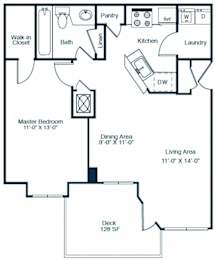 Elan at Mallard Creek A1 Floor Plan 1 Bedroom 1 Bath