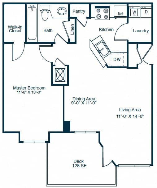 Elan at Mallard Creek A1 Floor Plan 1 Bedroom 1 Bath
