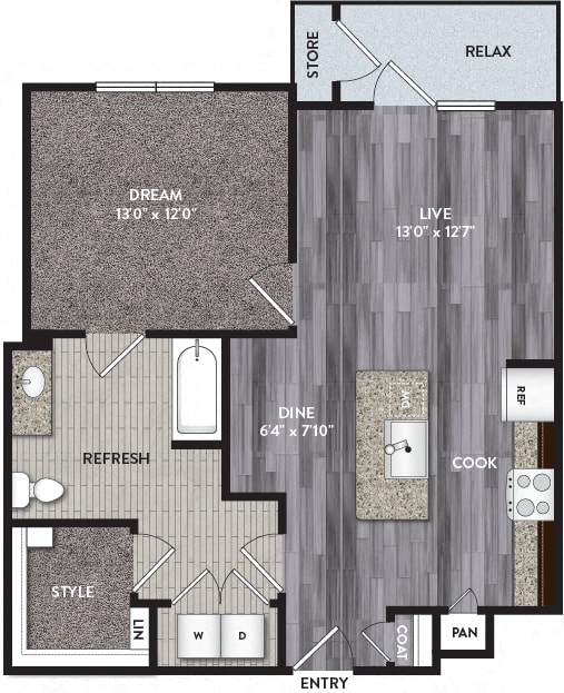 A2 Floor Plan at North Creek Apartments, Hutto, TX