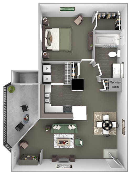 Cheswyck at Ballantyne Apartments - A4 (Ashton) - 1 bedroom and 1 bath - 3D floor plan