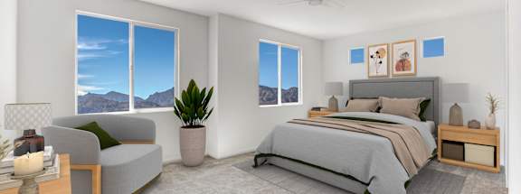 an image of a bedroom with a bed and a couch