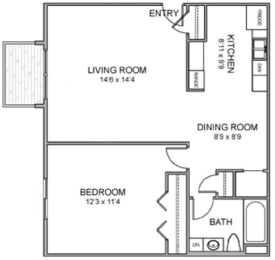 Melbourne one bedroom one bathroom floor plan at Moore Place