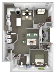 The Estates at River Pointe - B1 - 2 bedroom - 1 bathroom - 3D Floor plan