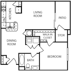 Floor Plan 1 Bed 1 Bath Deluxe