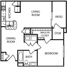  Floor Plan 1 Bed 1 Bath Deluxe