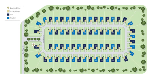 a site plan of a parking lot with cars and trees