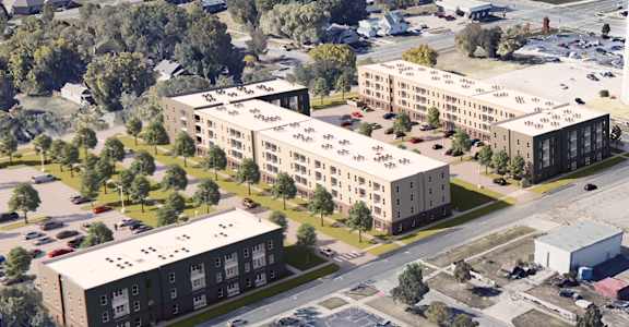 Aerial View of large buildings at Union at Tower District, Topeka