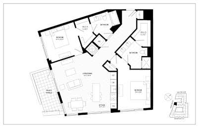 A black and white floor plan of an apartment.