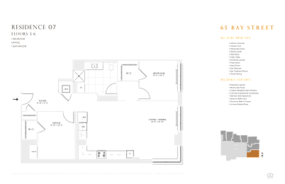 1 bedroom 1 bathroom floorplan W at 65 Bay Street, Jersey City