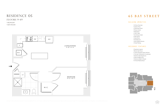 1 bedroom 1 bathroom floorplan G at 65 Bay Street, Jersey City, NJ