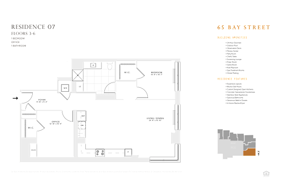 1 bedroom 1 bathroom floorplan W at 65 Bay Street, Jersey City