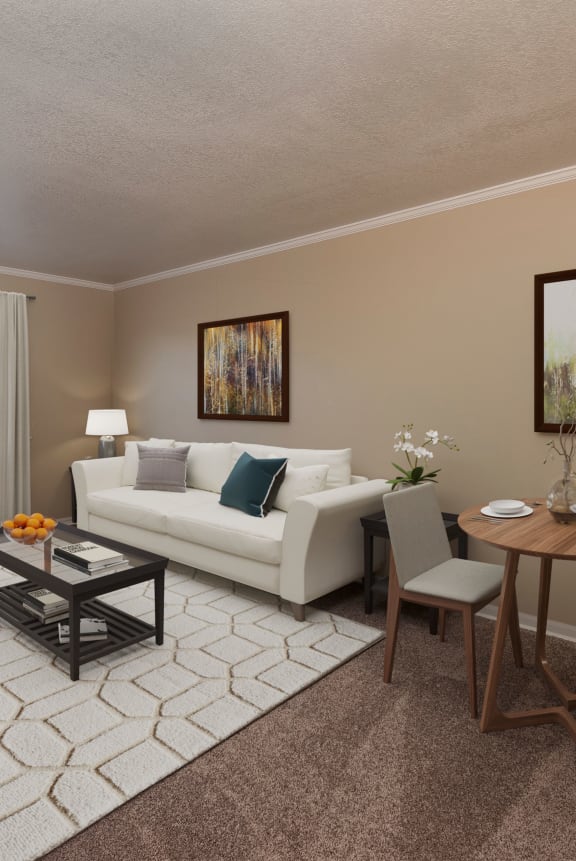 a living room with white couches and a coffee table at Lodi Commons Senior Living, California, 95240