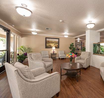 seamless pattern of black and white chess pieces with a popping star in the middle at Lodi Commons Senior Living, Lodi, CA