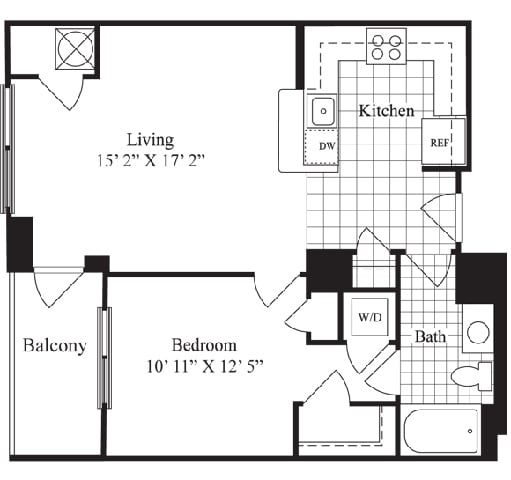 1 Bed 1 Bath floorplan for The Belmont, at Wentworth House,North Bethesda, MD, 20852