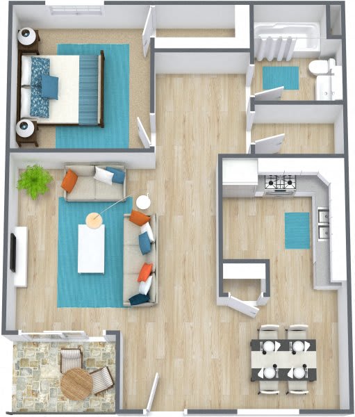 one bedroom floor plan  at Residences at Lakeshore Apartments, Oklahoma City, OK