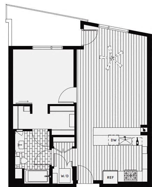 A6 – 1 Bedroom 1 Bath Floor Plan Layout – 793 Square Feet at Vida North Park, San Diego, California
