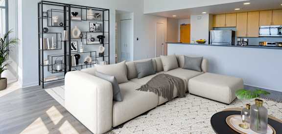 furnished living room with kitchen at Vendome Place, San Jose, CA