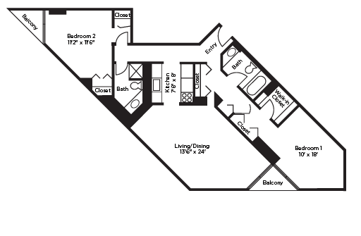 Two Bedroom Floor Plan at Asbury Plaza, Illinois, 60654