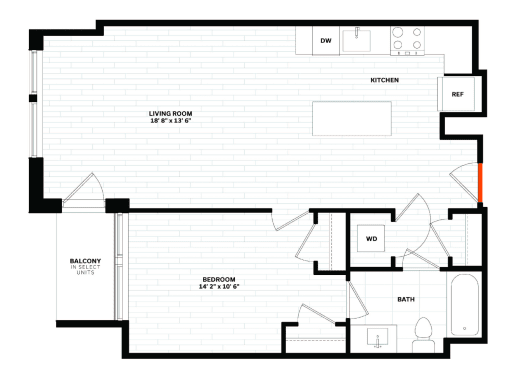 a floor plan of a small apartment at Altaire, Arlington, VA, 22202
