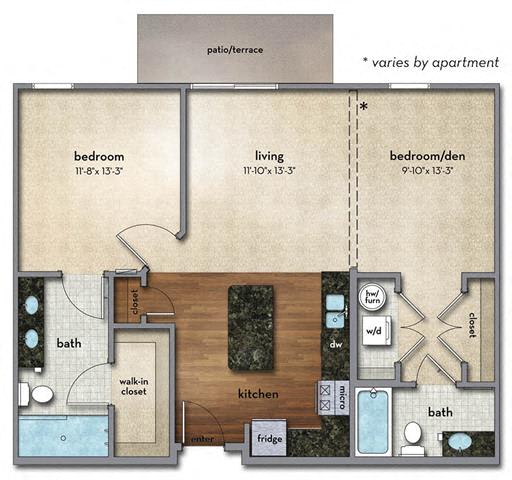 Floor Plan  1 bed 2 bath Floor Plan | 952 Sq. Ft. at Strathmoor Apartments , Dublin, OH, 43016